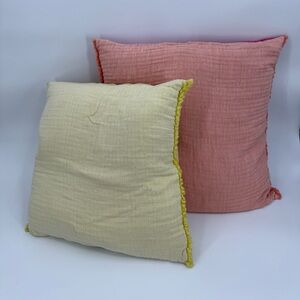 Anthropologie Home Reversible Linen Blend Fringe Pillow Cover in Yellow | 20x20"
